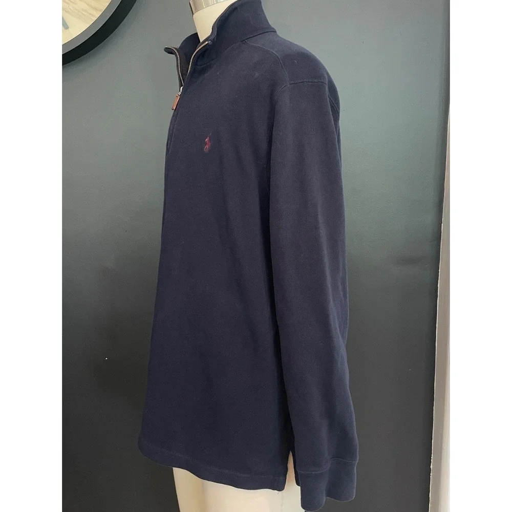 Polo Ralph Lauren Navy Blue Cotton Men's Pullover Sweater with half Zip, X Large